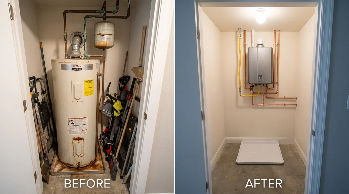 Tank water heater versus wall-mounted tankless unit comparison for Cypress, CA homeowners