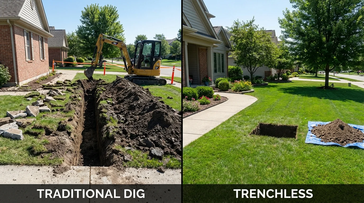 Trenchless sewer repair with minimal yard damage versus traditional excavation in Cypress, CA